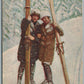 TWO FEMALE SKIERS ANTIQUE POSTCARD