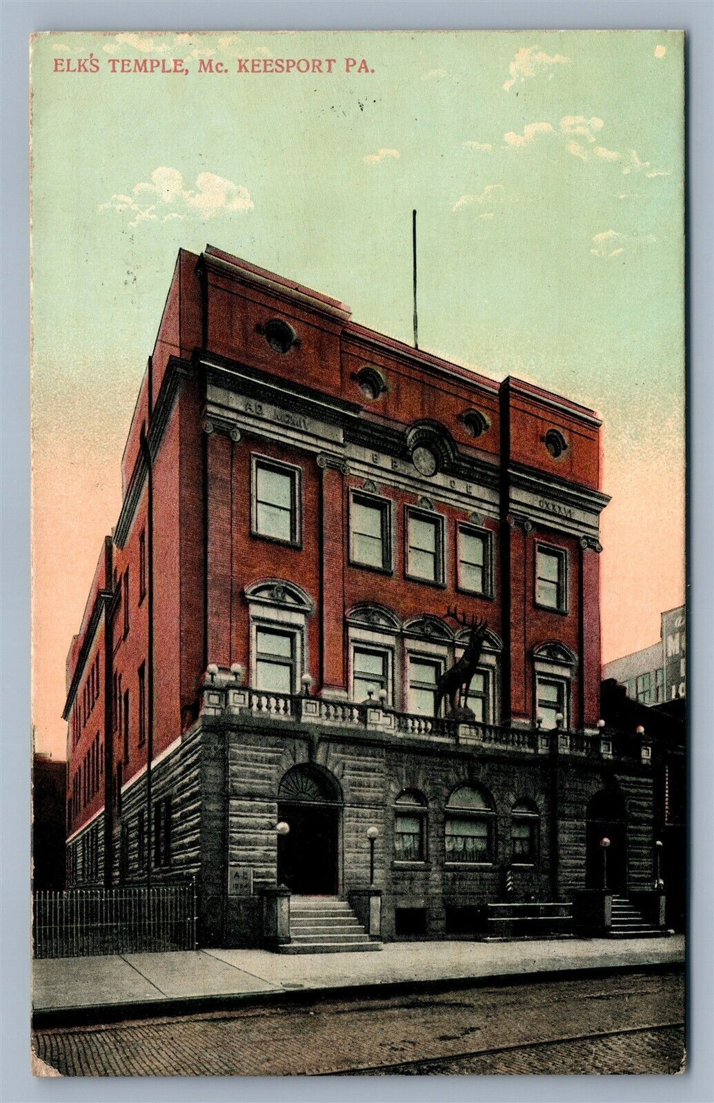 McKEESPORT PA ELKS TEMPLE ANTIQUE POSTCARD
