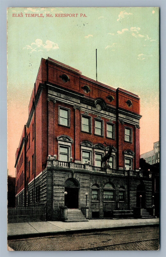 McKEESPORT PA ELKS TEMPLE ANTIQUE POSTCARD