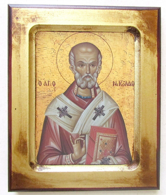 GREEK BYZANTINE STYLE ORTHODOX ICON on WOOD of ST. NICHOLAS