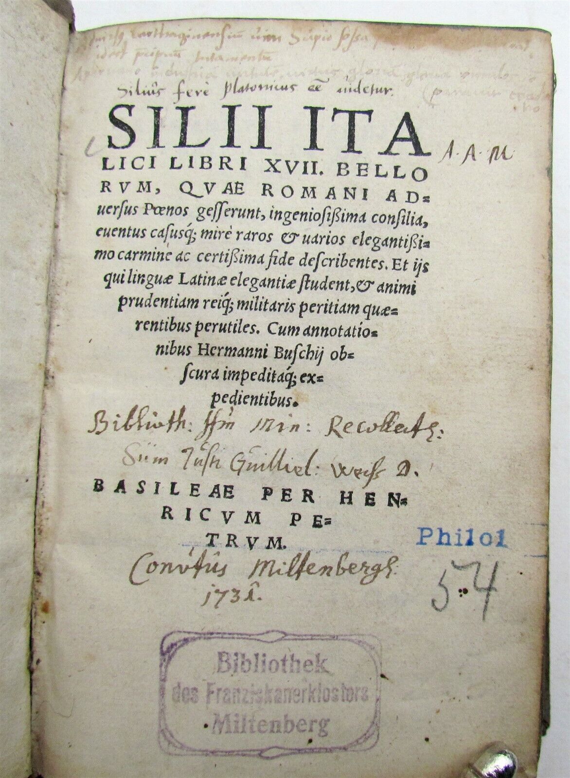 1543 EPIC POEM on PUNIC WARS by Silius Italicus antique PIGSKIN BINDING RARE