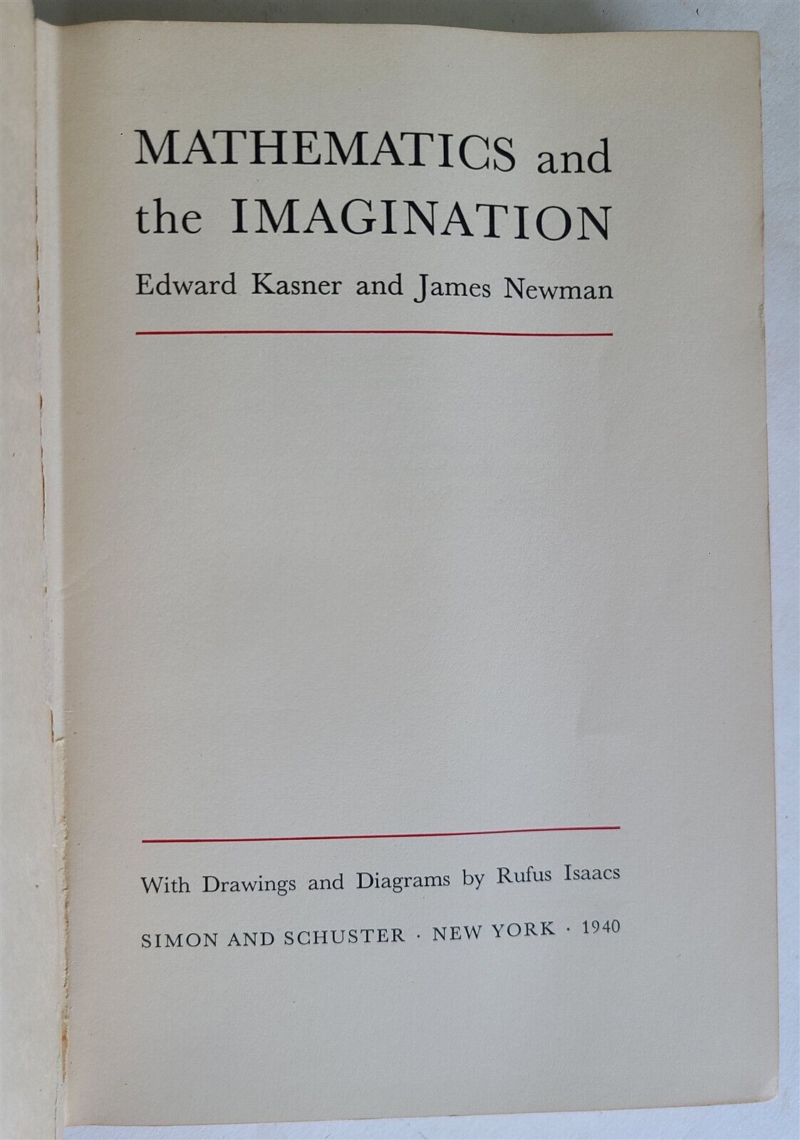 1940 MATHEMATICS and IMAGINATION by E.KASNER & J. NEWMAN vintage 1st EDITION