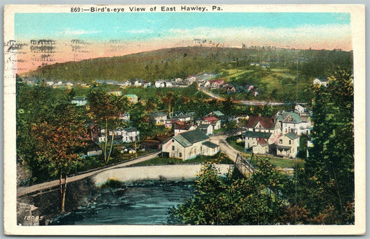 EAST HAWLEY PA BIRD'S EYE VIEW 1927 ANTIQUE POSTCARD