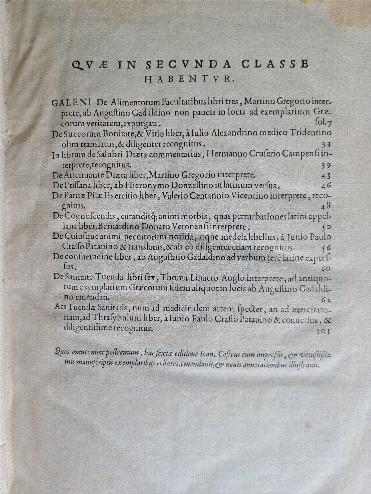 1586 RENAISSANCE EDITION OF GALEN antique FOLIO 16th century FAMOUS MEDICAL WORK