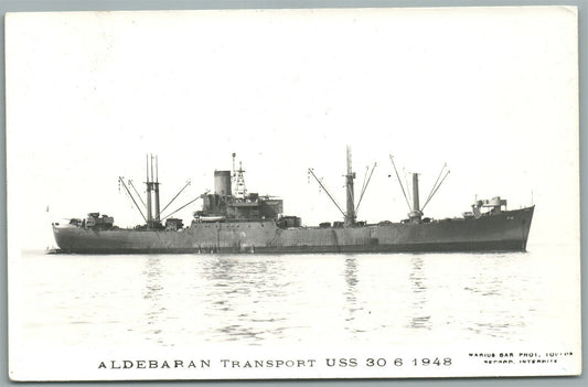 MILITARY SHIP U.S.S. ALDEBARAN TRANSPORT VINTAGE REAL PHOTO POSTCARD RPPC