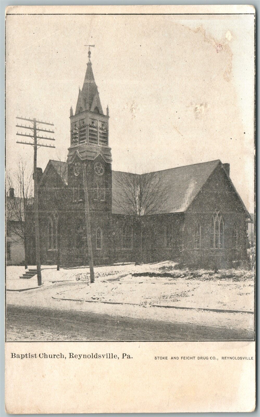 REYNOLDSVILLE PA BAPTIST CHURCH UNDIVIDED ANTIQUE POSTCARD