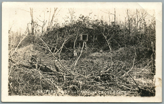 WWI SNIPERS POST COMMANDING CROSSROADS ANTIQUE REAL PHOTO POSTCARD RPPC