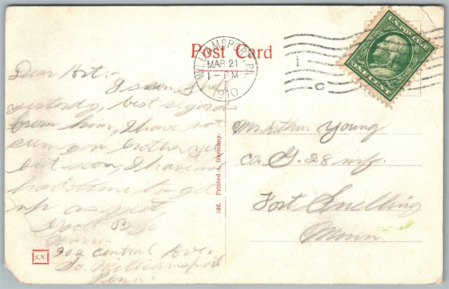 WILLIAMSPORT PA MARKET STREET 1910 ANTIQUE POSTCARD