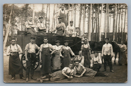 WWI GERMAN SOLDIERS GROUP w HORSE ANTIQUE REAL PHOTO POSTCARD RPPC