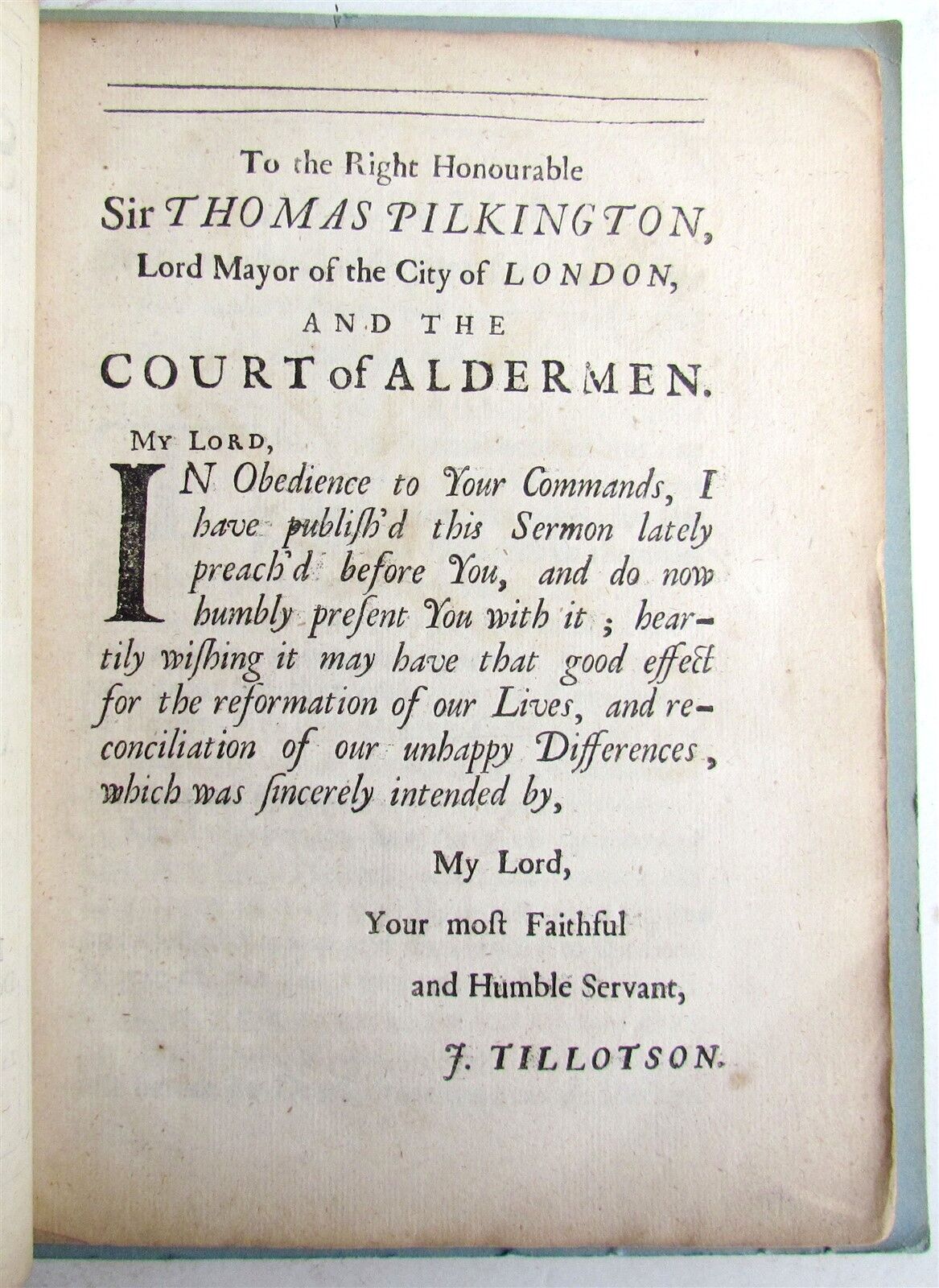 1690 Dr. TILLOTSON's FAST SERMON before LORD MAYOR antique in ENGLISH