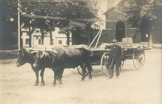 OX CART TOWN STREET SCENE ANTIQUE REAL PHOTO POSTCARD RPPC