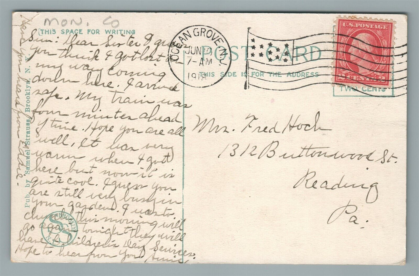 OCEAN GROVE NJ MAJESTIC HOTEL 1918 ANTIQUE POSTCARD