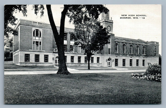 MONROE WI NEW HIGH SCHOOL ANTIQUE POSTCARD