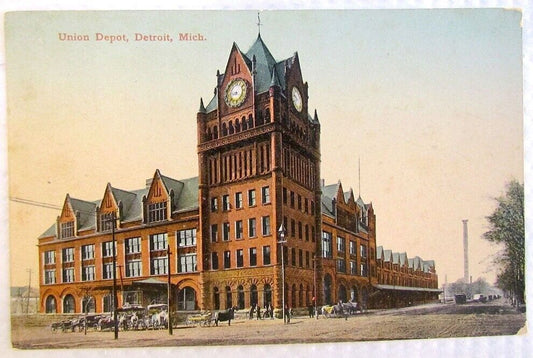 ANTIQUE 1909 POSTCARD UNION RAILROAD DEPOT DETROIT MICH. railway station