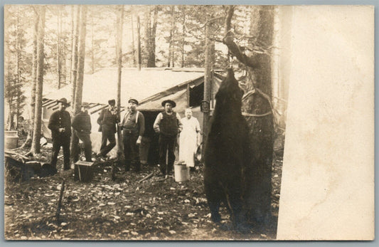 BEAR HUNTERS ANTIQUE REAL PHOTO POSTCARD RPPC