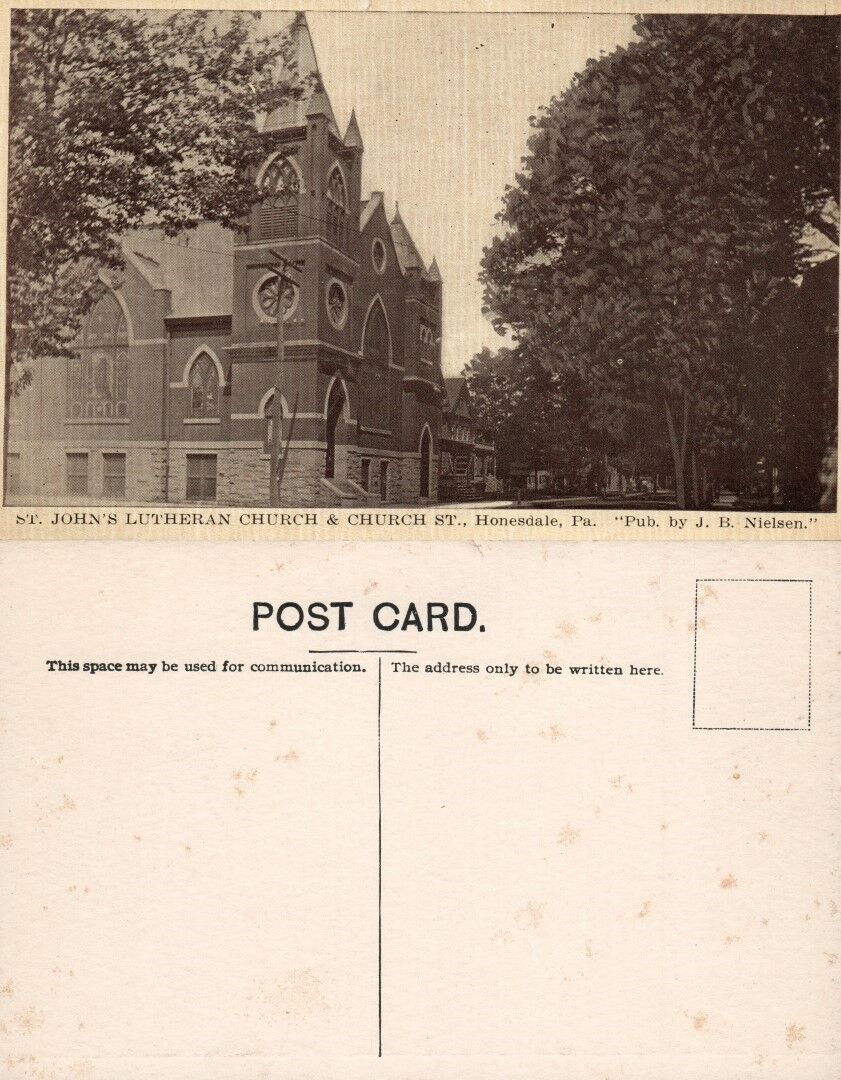 HONESDALE PA ST.JOHN'S LUTHERAN CHURCH & CHURCH STREET ANTIQUE POSTCARD