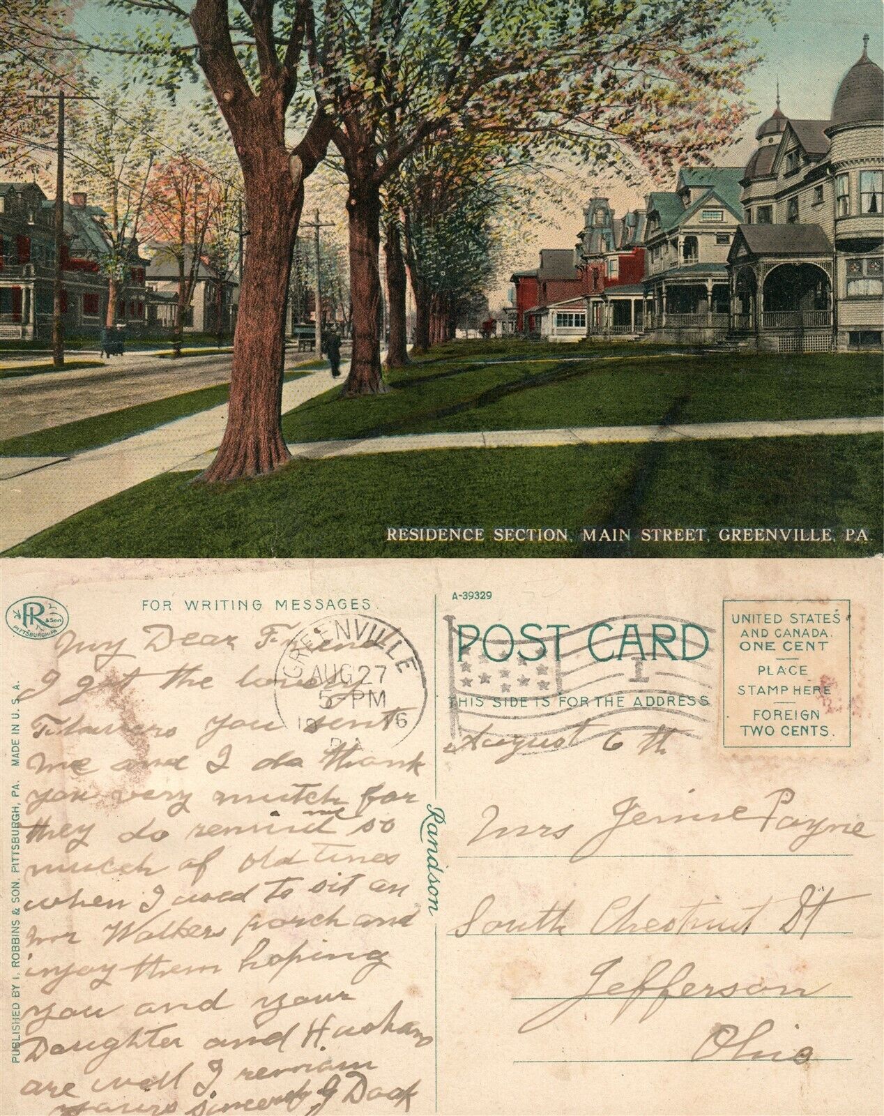 GREENVILLE PA MAIN STREET 1916 ANTIQUE POSTCARD