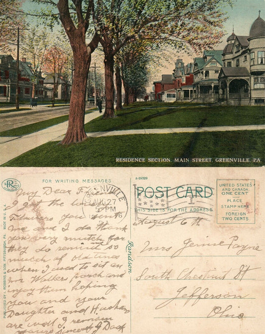 GREENVILLE PA MAIN STREET 1916 ANTIQUE POSTCARD