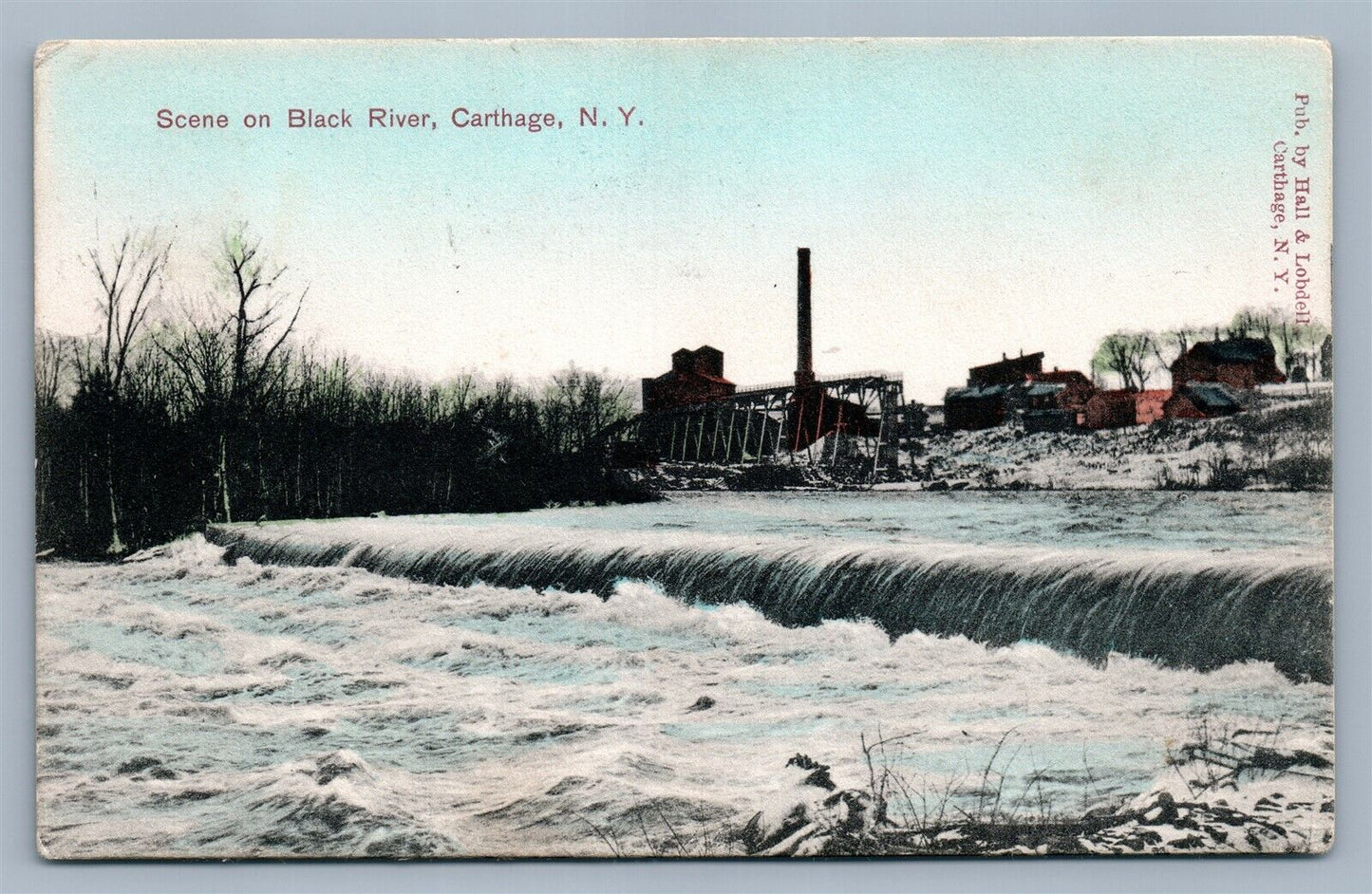 CARTHAGE NY SCENE ON BLACK RIVER ANTIQUE POSTCARD