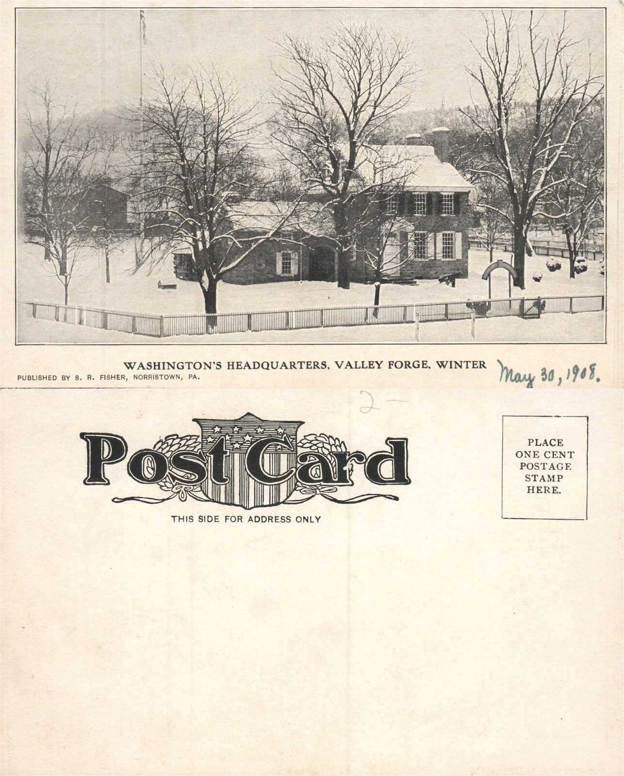 VALLEY FORGE PA WASHINGTON'S HEADQUARTERS AT WINTER UNDIVIDED ANTIQUE POSTCARD