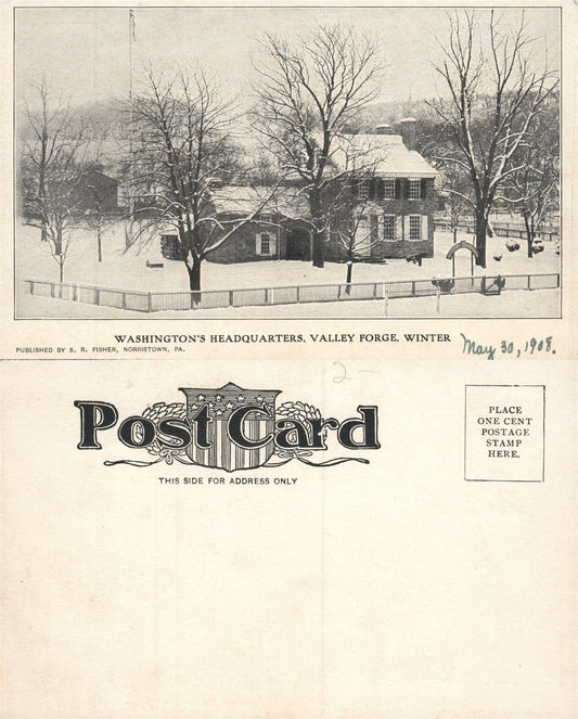 VALLEY FORGE PA WASHINGTON'S HEADQUARTERS AT WINTER UNDIVIDED ANTIQUE POSTCARD