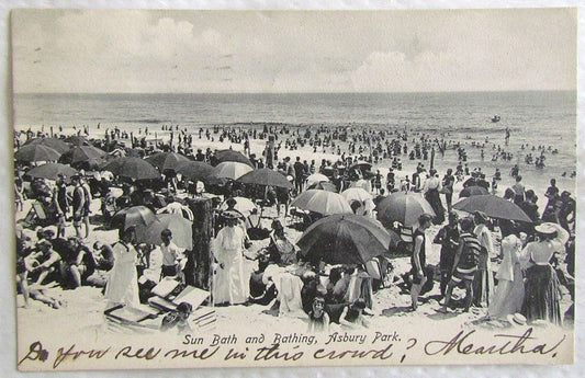 SUN BATH & BATHING ASBURY PARK N.J. ANTIQUE 1908 POSTCARD