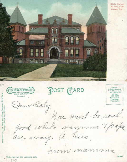 LOCK HAVEN PA STATE NORMAL SCHOOL UNDIVIDED ANTIQUE POSTCARD
