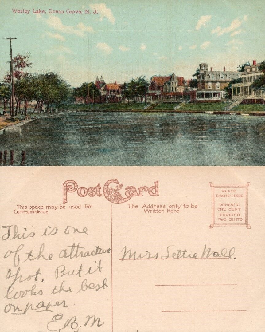 OCEAN GROVE N.J. WESLEY LAKE ANTIQUE POSTCARD