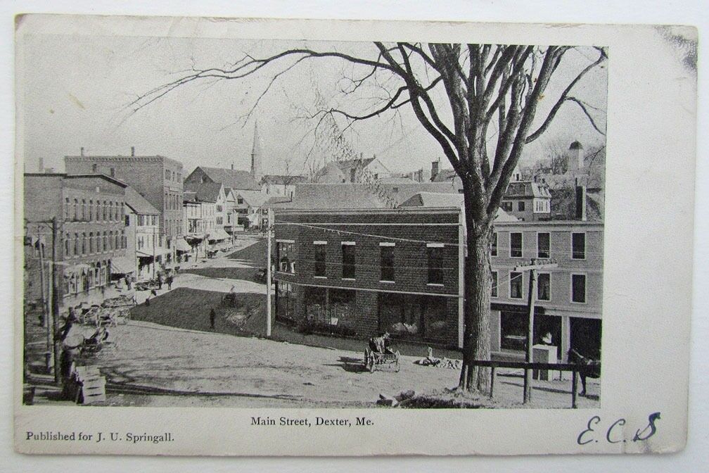 VINTAGE 1905 UNDIVIDED POSTCARD MAIN STREET scene DEXTER ME MAINE