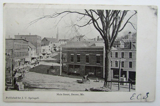 VINTAGE 1905 UNDIVIDED POSTCARD MAIN STREET scene DEXTER ME MAINE