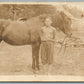 BOY w/ HORSE SCENE ANTIQUE REAL PHOTO POSTCARD RPPC