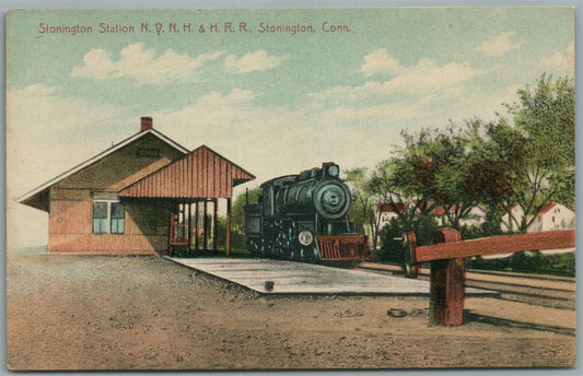 STONINGTON CT RAILROAD STATION RAILWAY TRAIN DEPOT ANTIQUE POSTCARD