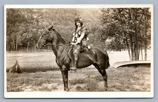 AMERICAN INDIAN BEAUTY ON HORSE VINTAGE REAL PHOTO POSTCARD RPPC