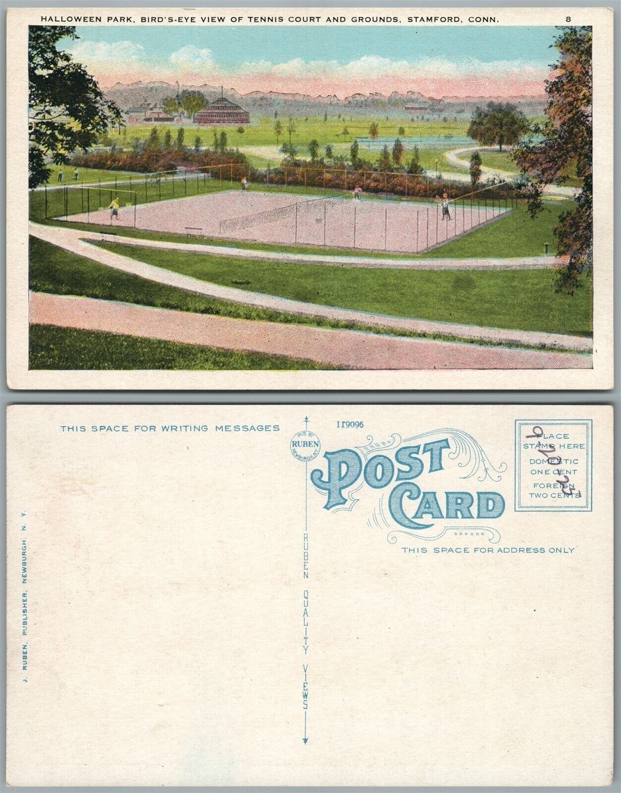 STAMFORD CT HALLOWEEN PARK TENNIS COURT ANTIQUE POSTCARD