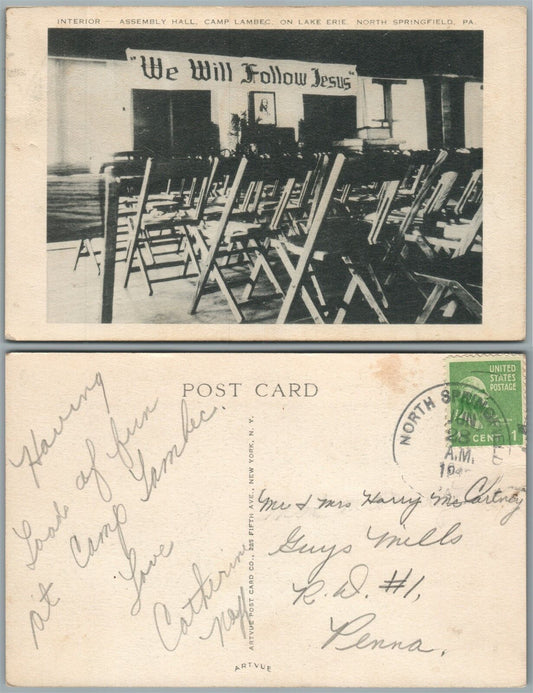NORTH SPRINGFIELD PA CAMP LAMBEC ANTIQUE POSTCARD