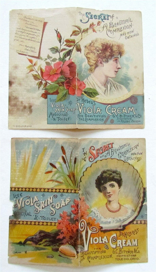 TOLEDO OH SET of 2 ANTIQUE VICTORIAN TRADE CARDS VIOLA CREAM ADVERTISING