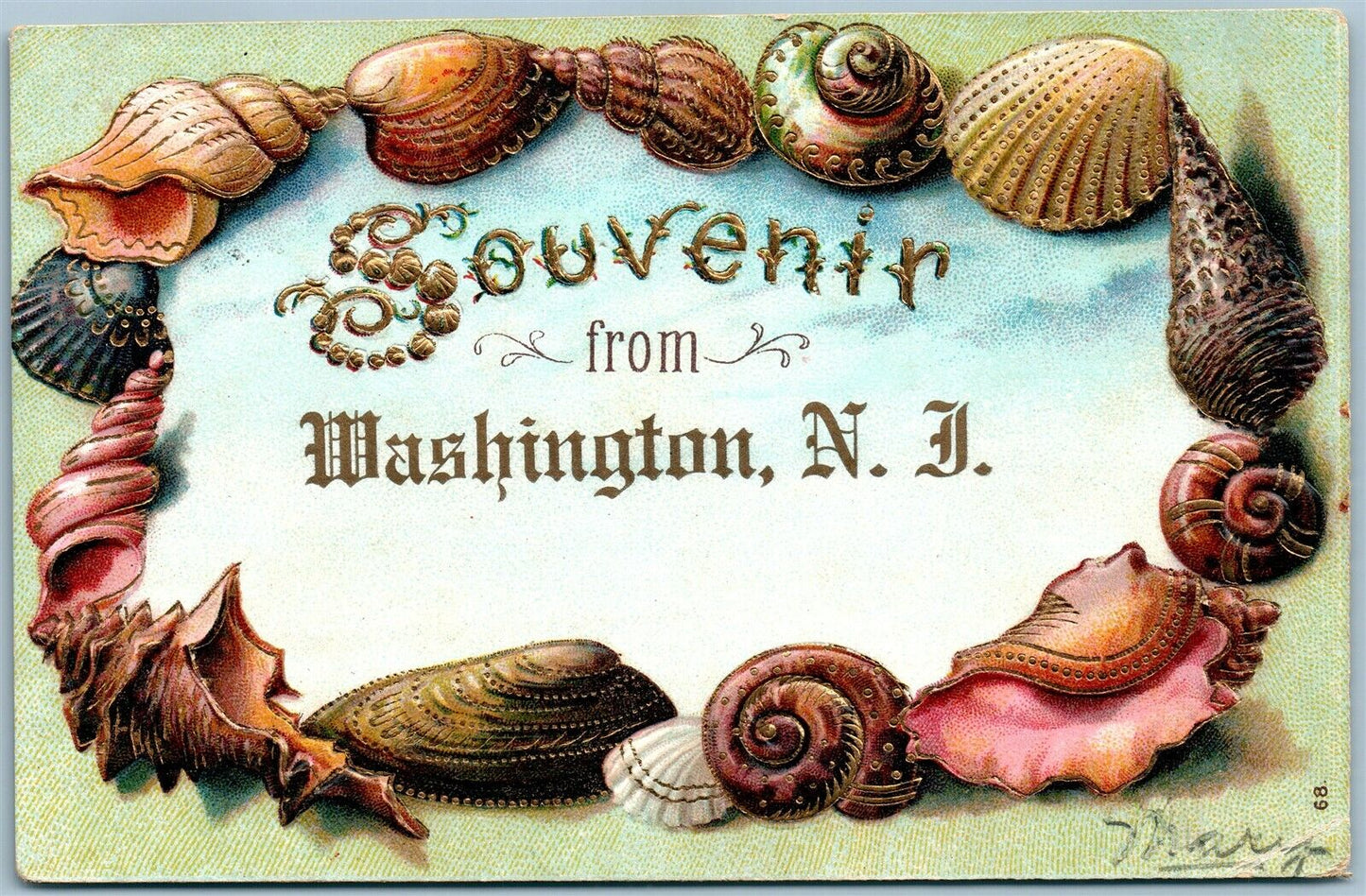 WASHINGTON NJ SHELL BORDERS ANTIQUE POSTCARD