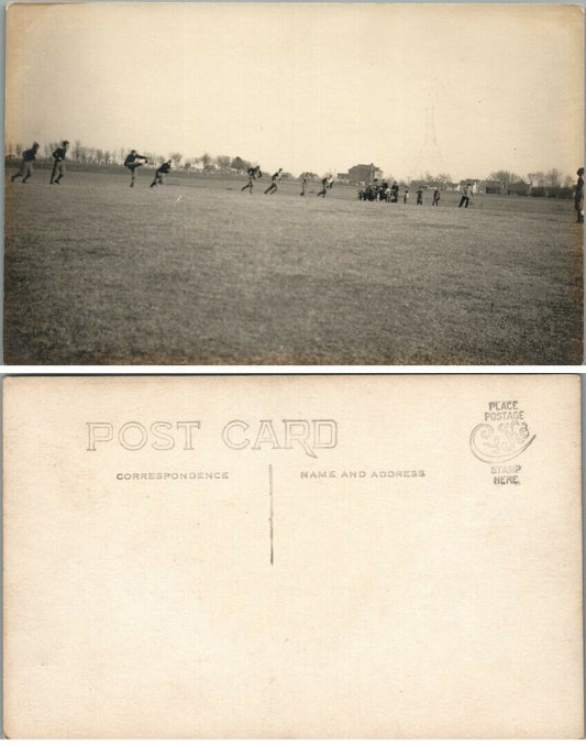 SOCCER GAME ANTIQUE RPPC REAL PHOTO POSTCARD old automobile