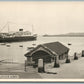 IRELAND MAILBOAT IN DUNLAOCHAIRE HARBOUR ANTIQUE REAL PHOTO POSTCARD RPPC