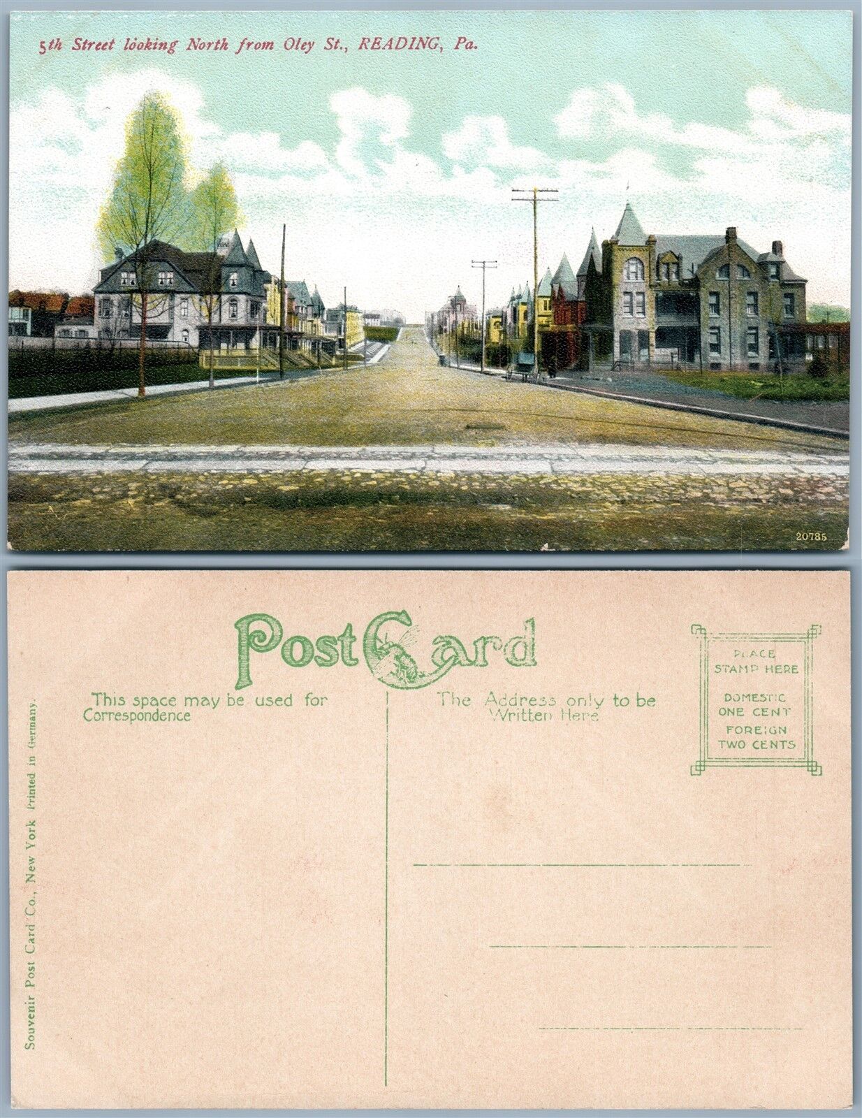 READING PA 5th STREET FROM OLEY STR. ANTIQUE POSTCARD