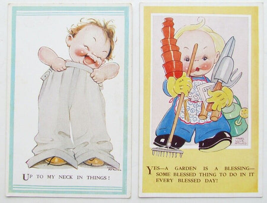 MABEL LUCIE ATTWELL 2 VINTAGE ARTIST SIGNED POSTCARDS