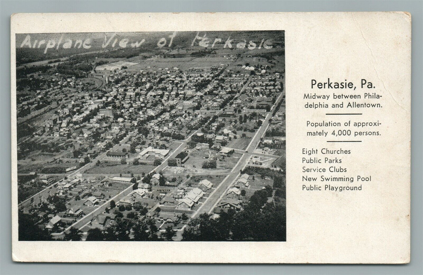 PERKASIE PA AIRPLANE VIEW ANTIQUE POSTCARD
