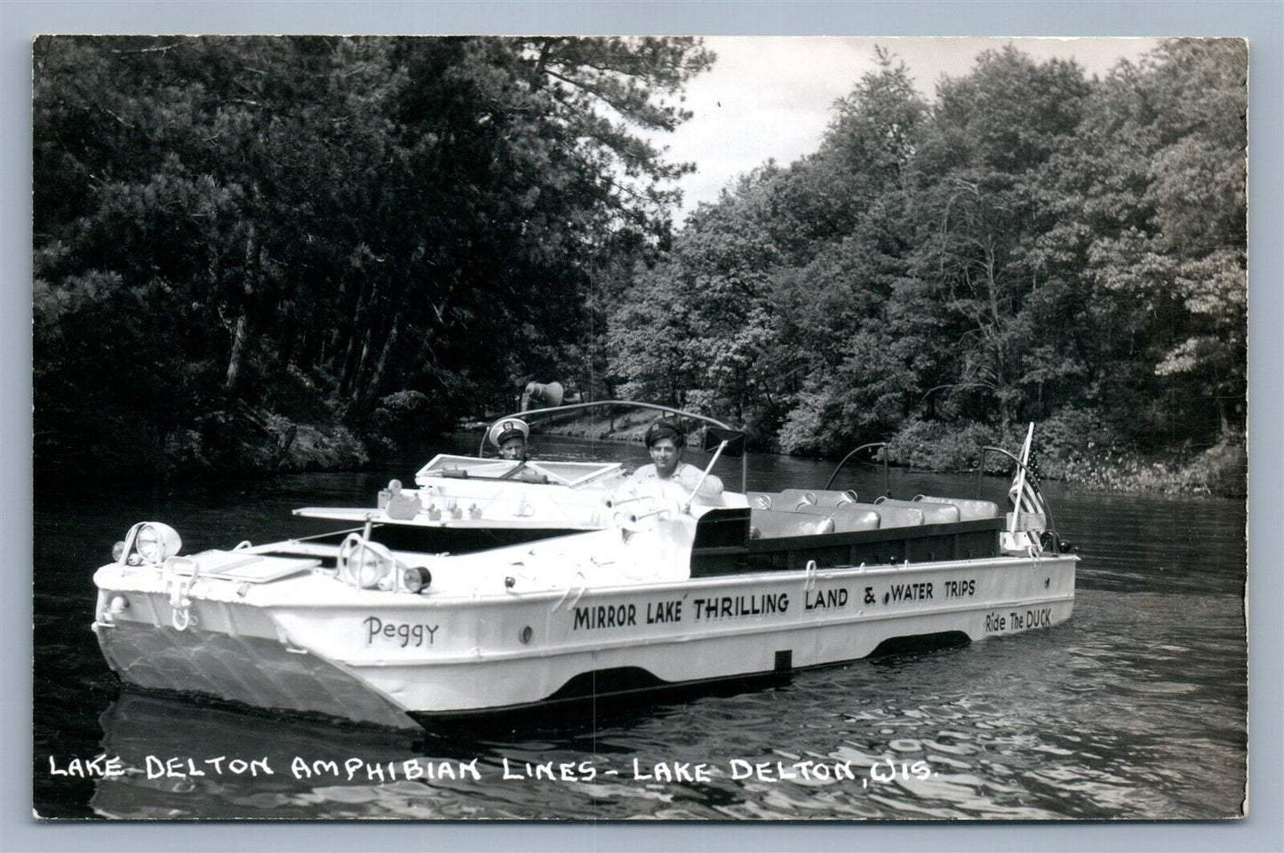 LAKE DELTON WI AMPHIBIAN LINES BOAT VINTAGE REAL PHOTO POSTCARD RPPC