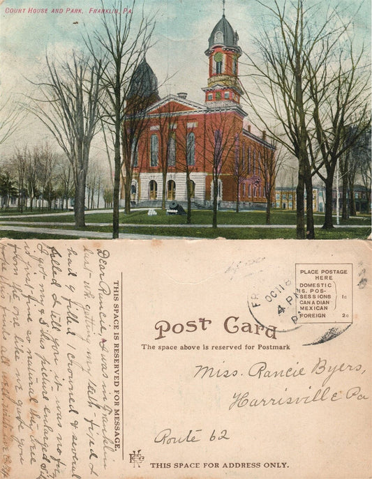 FRANKLIN PA COURT HOUSE & PARK ANTIQUE POSTCARD