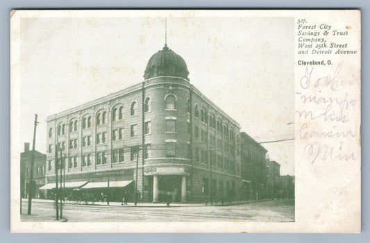 CLEVELAND OH FOREST CITY SAVINGS & TRUST CO W 25 St DETROIT AVE ANTIQUE POSTCARD