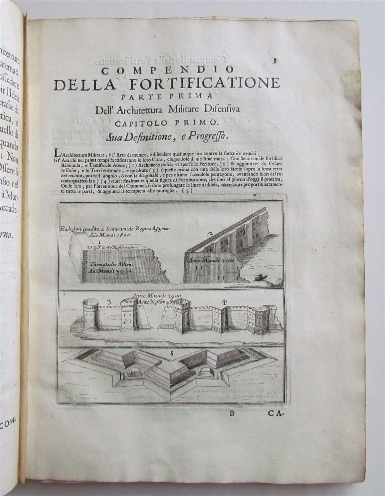 1694 MILITARY ARCHITECTURE ILLUSTRATED antique in ITALIAN VELLUM BOUND