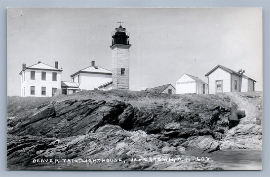 JAMESTOWN RI BEAVER TAIL LIGHT HOUSE VINTAGE REAL PHOTO POSTCARD RPPC