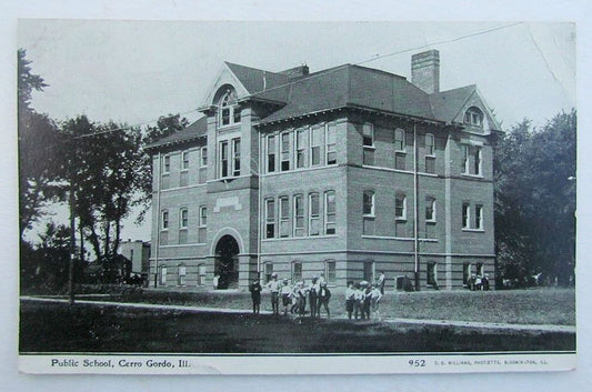 VINTAGE 1909 POSTCARD - PUBLIC SCHOOL CERRO GORDO ILL.