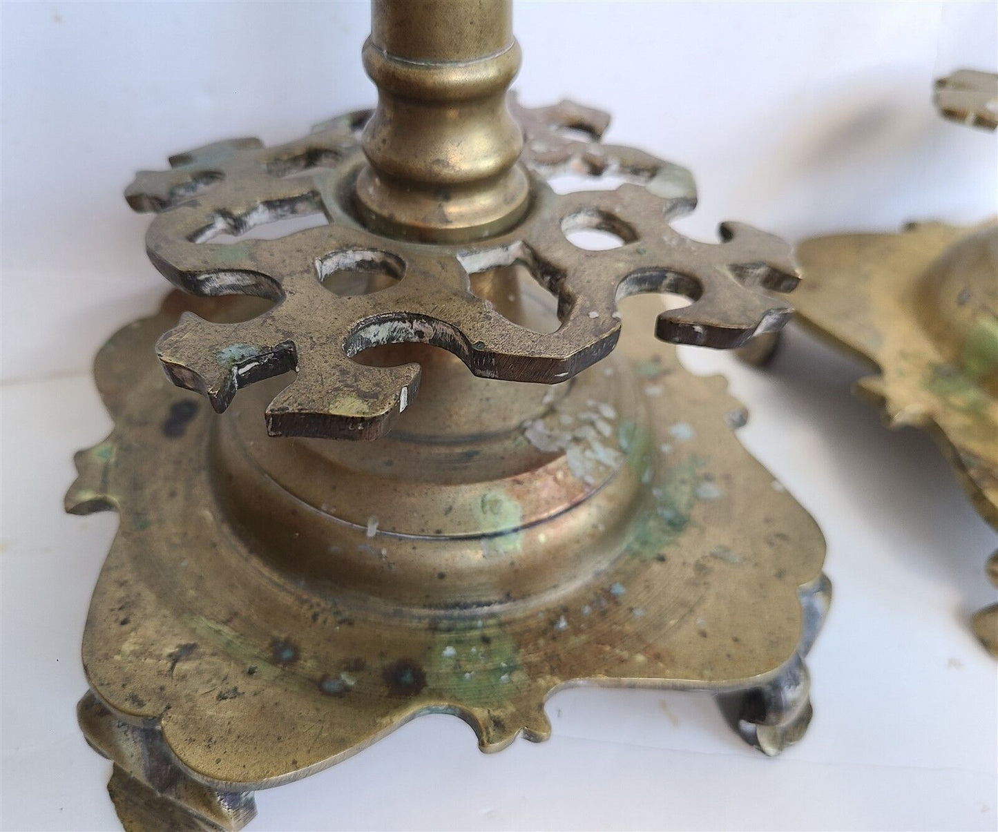 17th century RUSSIAN BRONZE PAIR of CANDLESTICKS antique RARE