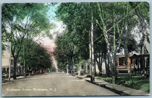 WASHINGTON NJ WASHINGTON AVE. ANTIQUE POSTCARD w/ CORK CANCEL